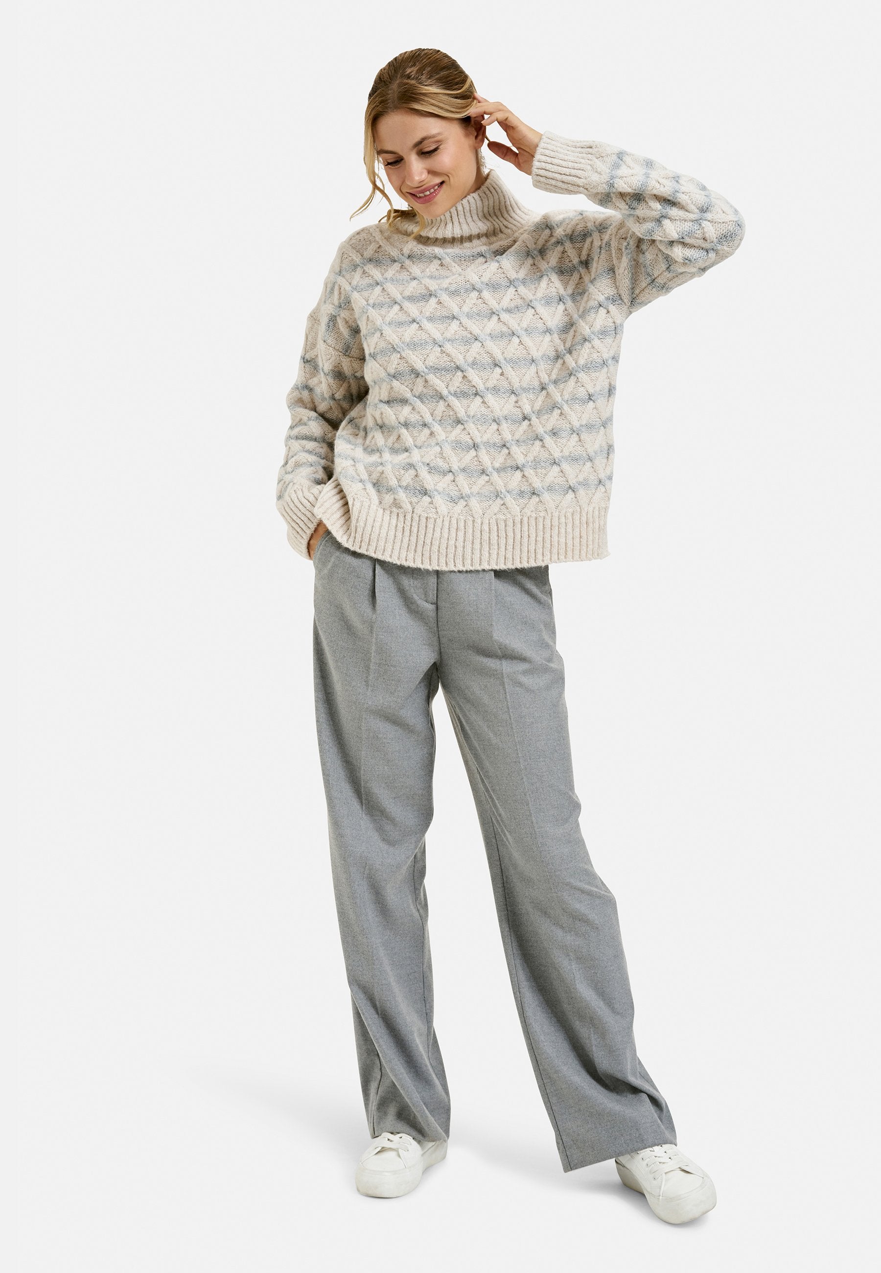 Striped Cable Pullover (Cream Print)