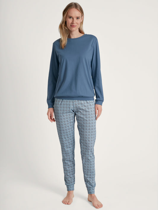 DAMEN Pyjama mit Bündchen (Blue Cotton)