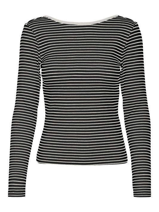 Vmchloe Stripe Ls 2way Short Top Go Noos (Black/snow)