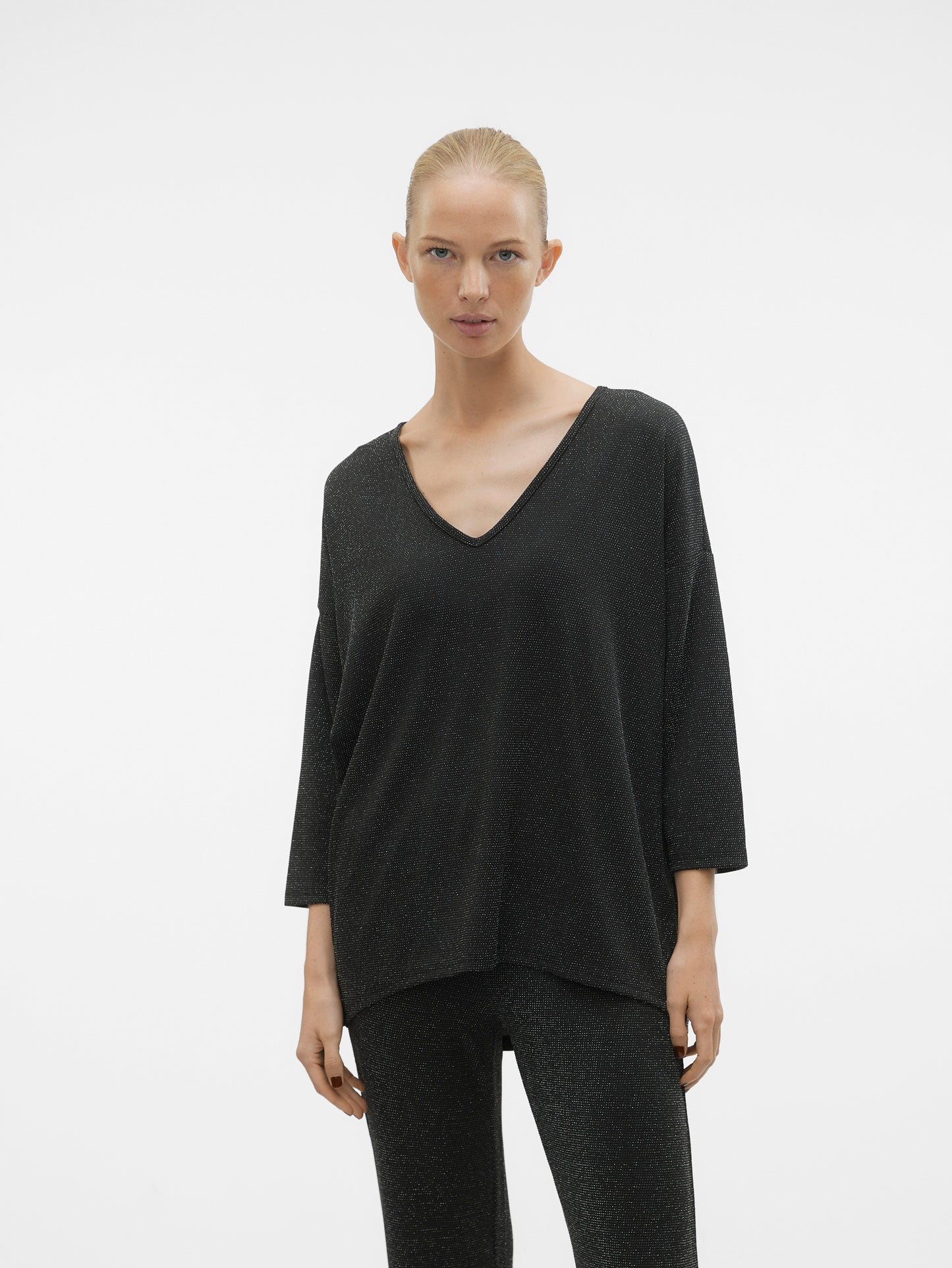 Vmkanva 3/4 Glitter V-neck Top Jrs (Black/silv)