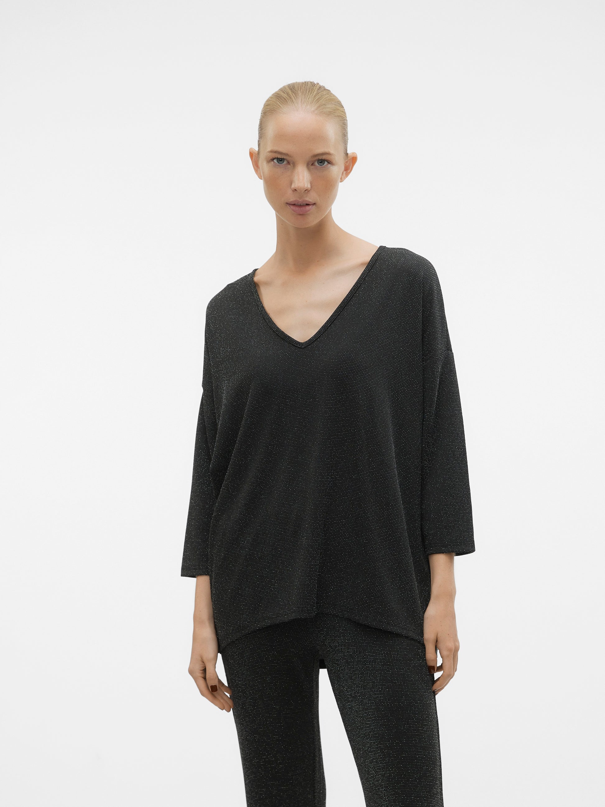 Vmkanva 3/4 Glitter V-neck Top Jrs (Black/silv)