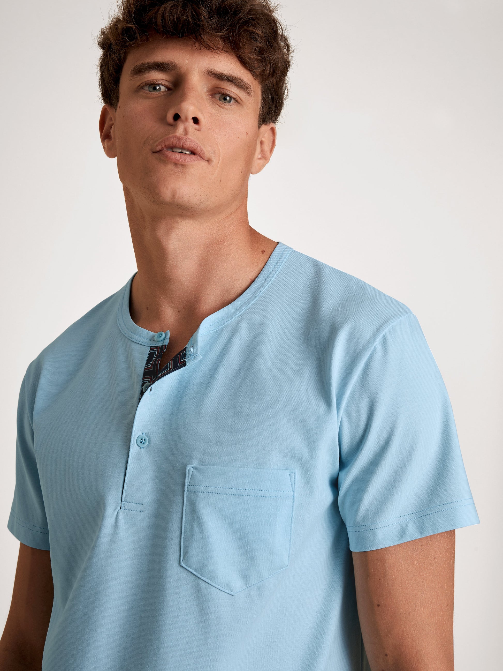 HERREN Pyjama kurz (Cascade Blue)