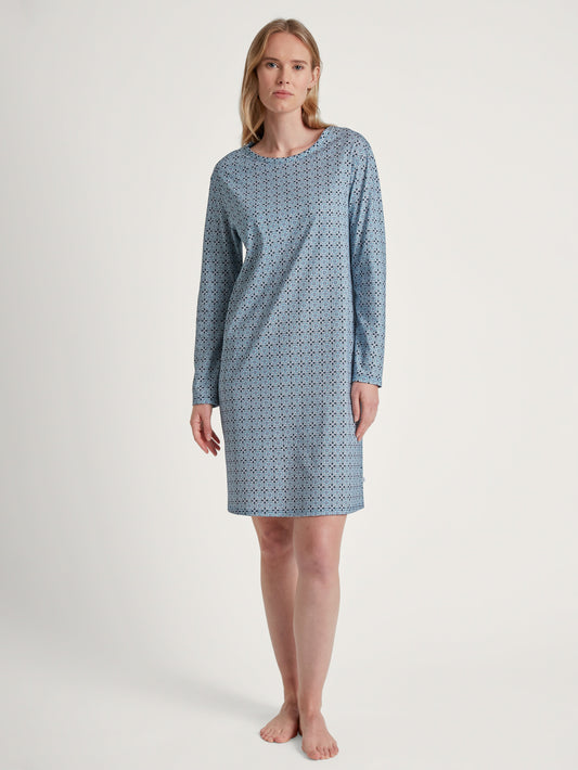 Langarm-Nachthemd, Länge 100cm (Blue Cotton)