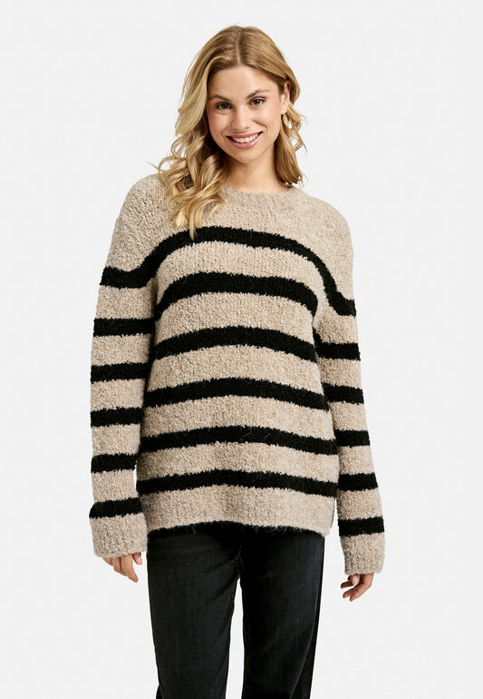 Stripe round neck Knit (Cappuccino Prin)