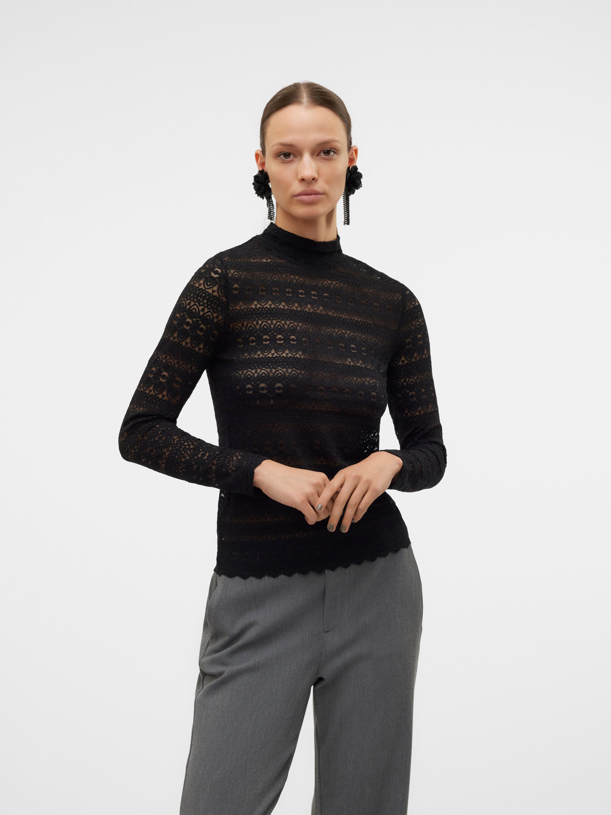 Vmzoe Ls Lace High Neck Top Jrs Noos (Black)