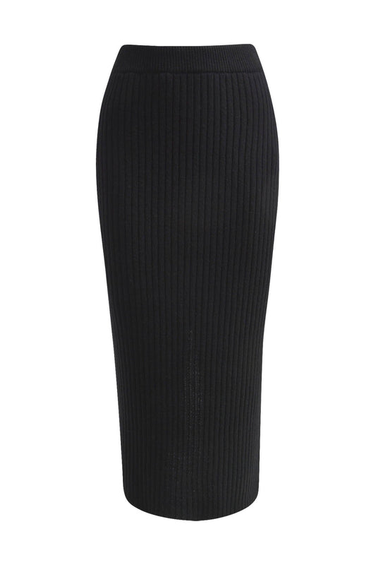Knitted Rib Skirt (Black)