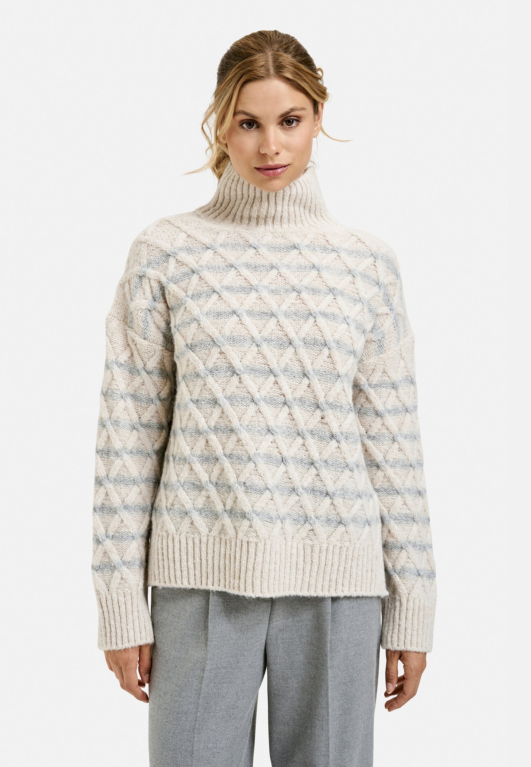 Striped Cable Pullover (Cream Print)