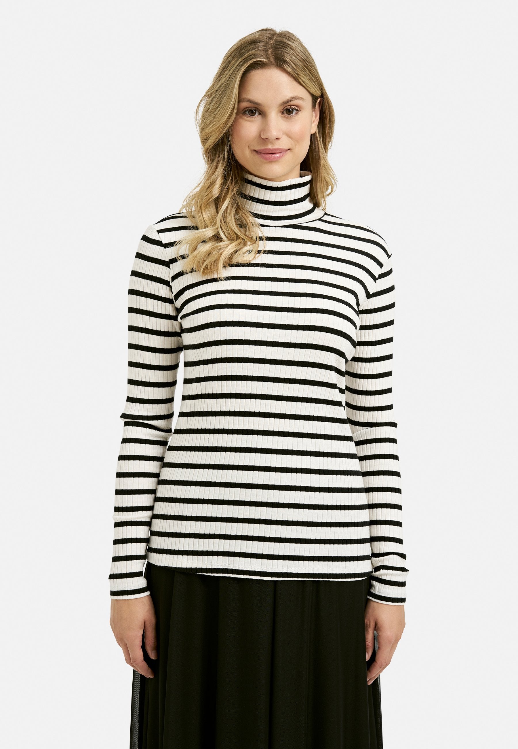 Rib Turlte neck stripes (Black Print)