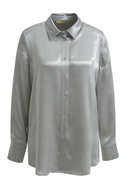 Shiny Shirt Collar Blouse (Silver)