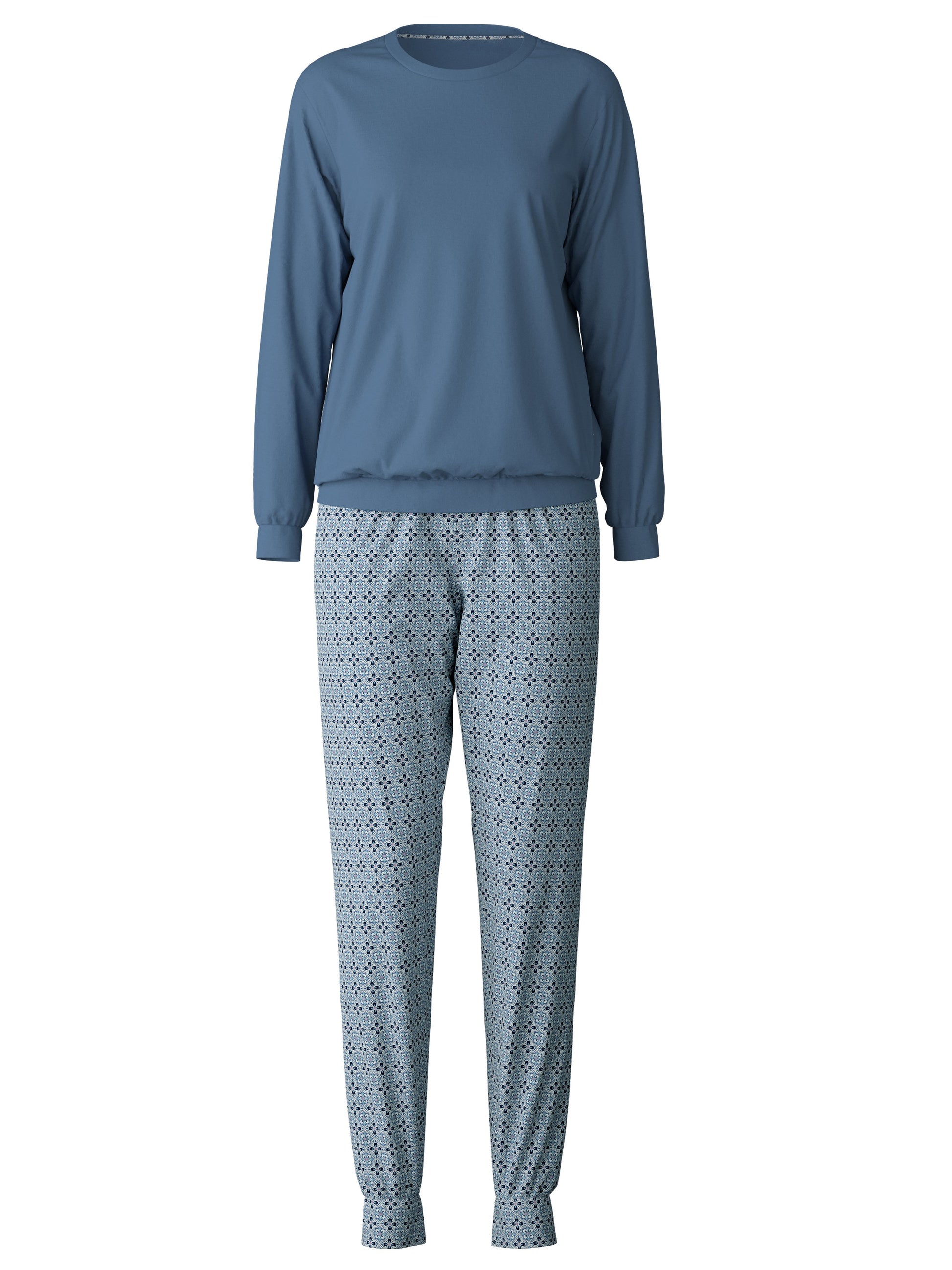 DAMEN Pyjama mit Bündchen (Blue Cotton)