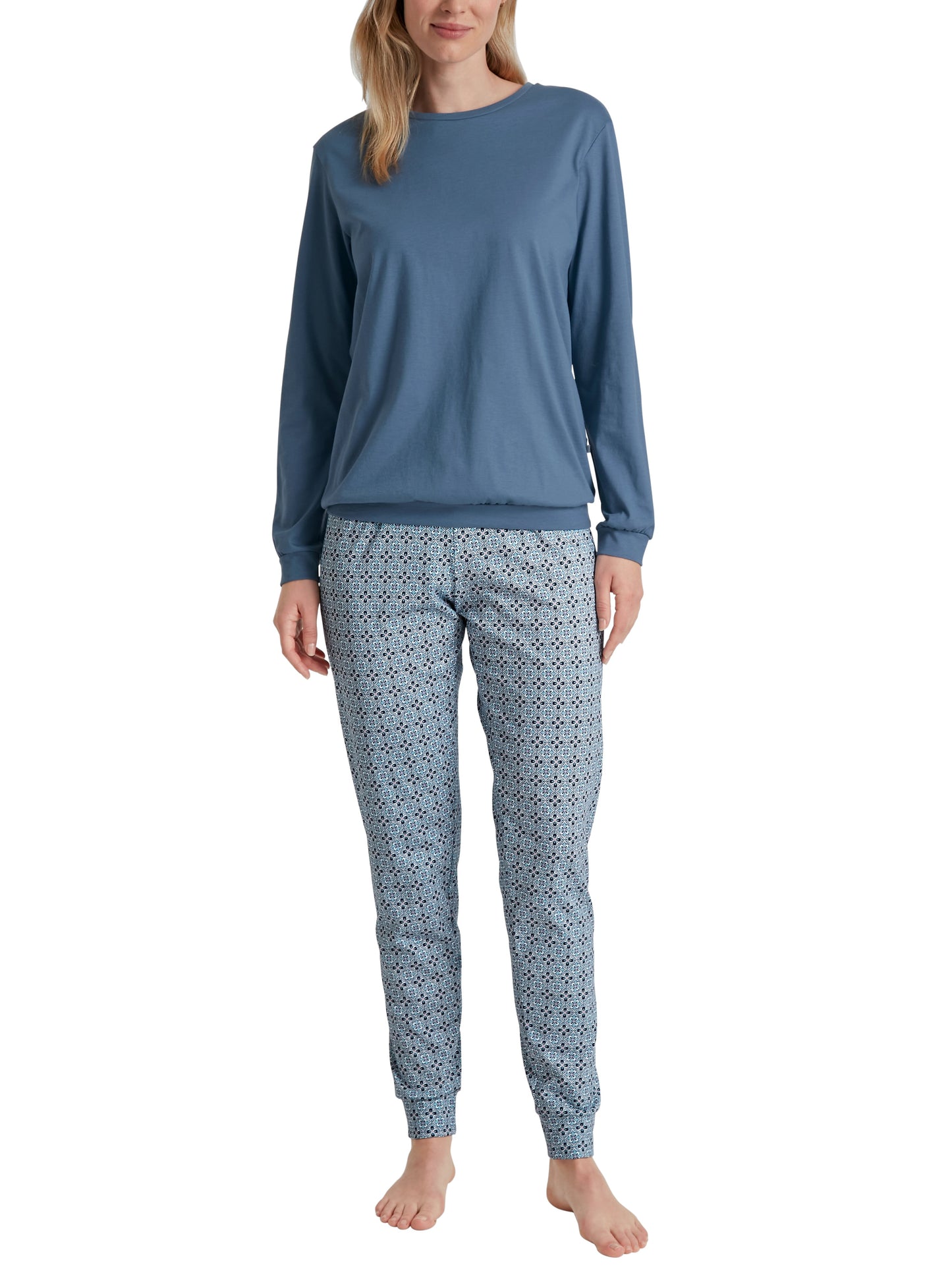 DAMEN Pyjama mit Bündchen (Blue Cotton)