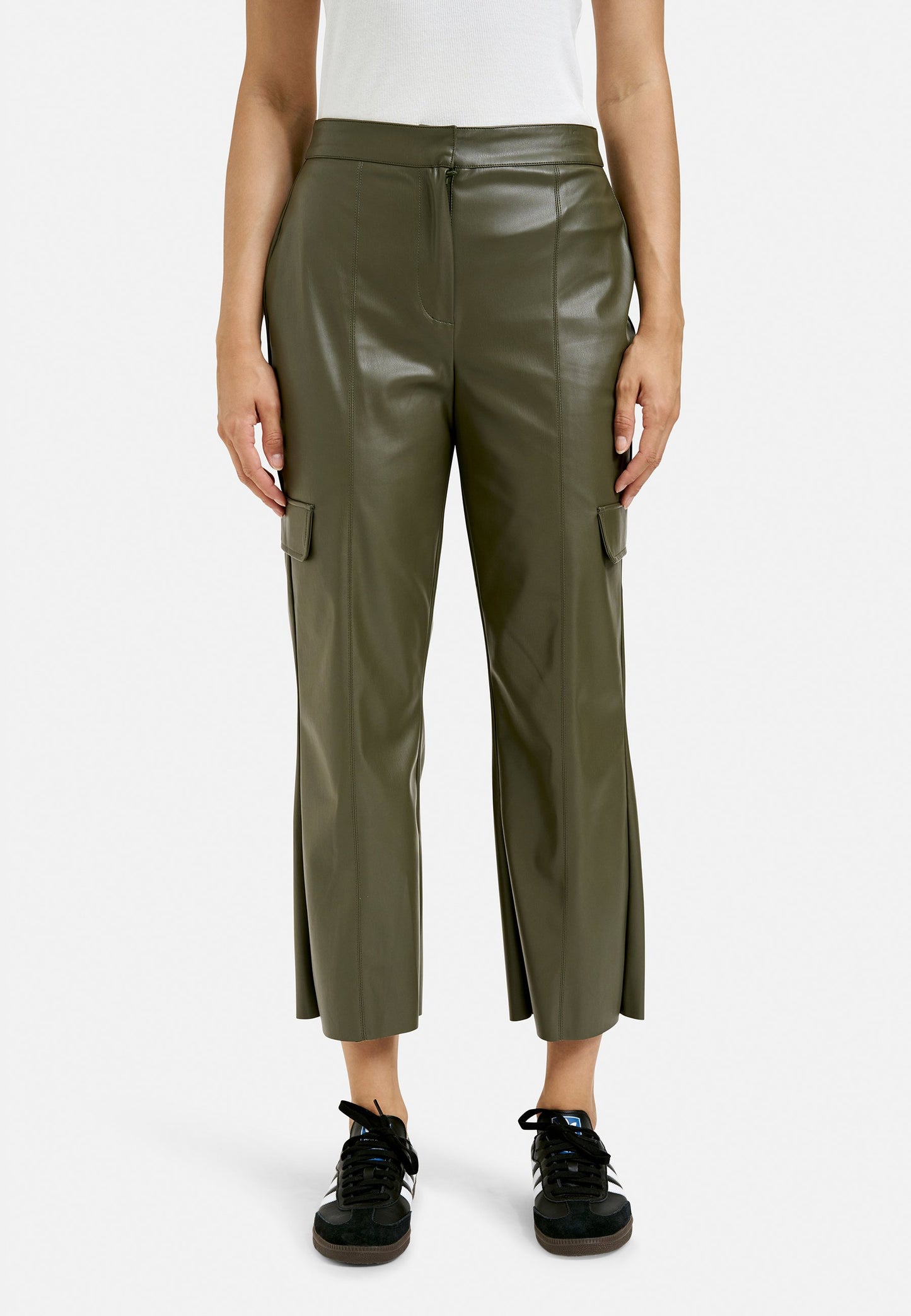 Leather Cargo Pants (Khaki)