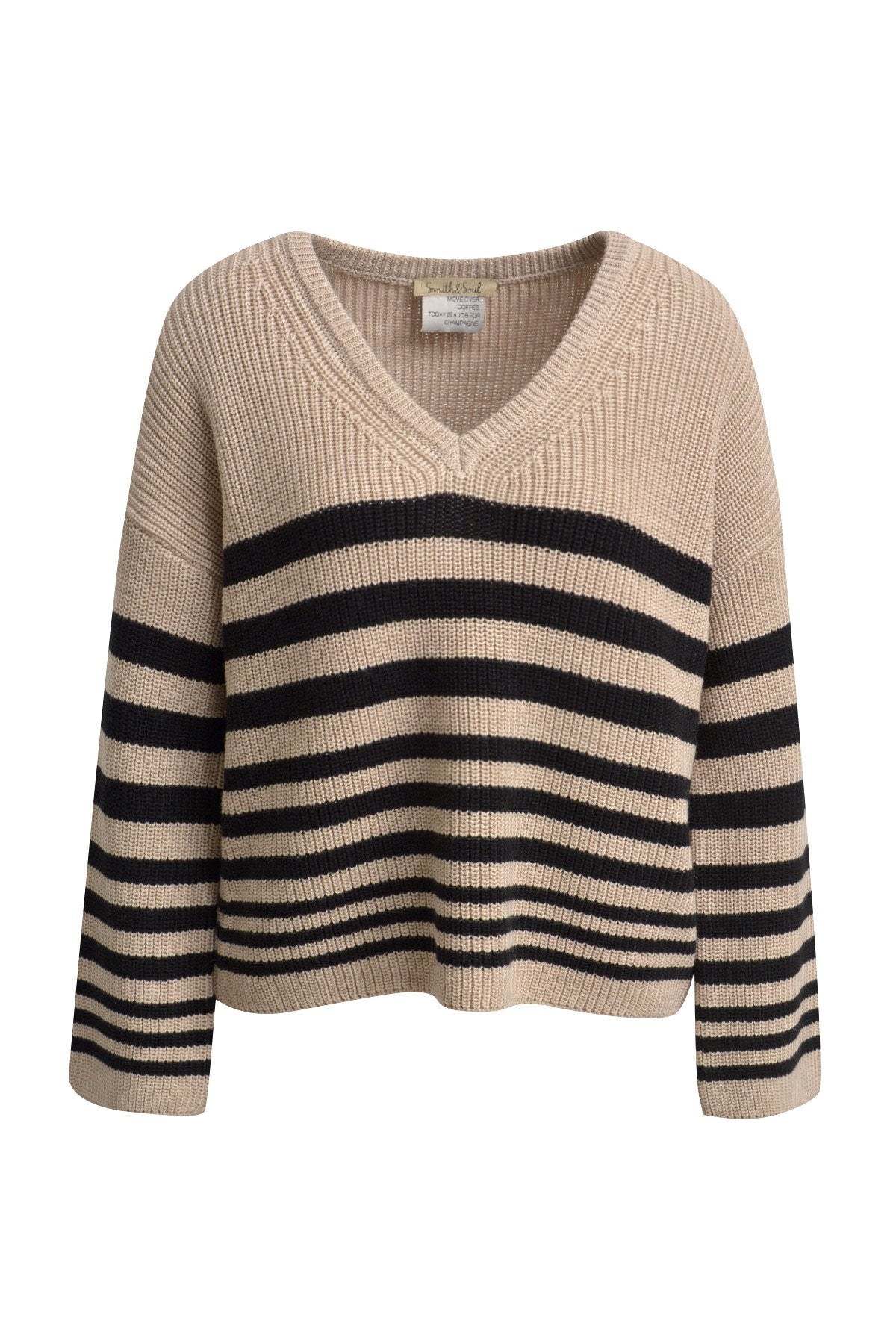 Striped V-neck Pullover (Beige Print)