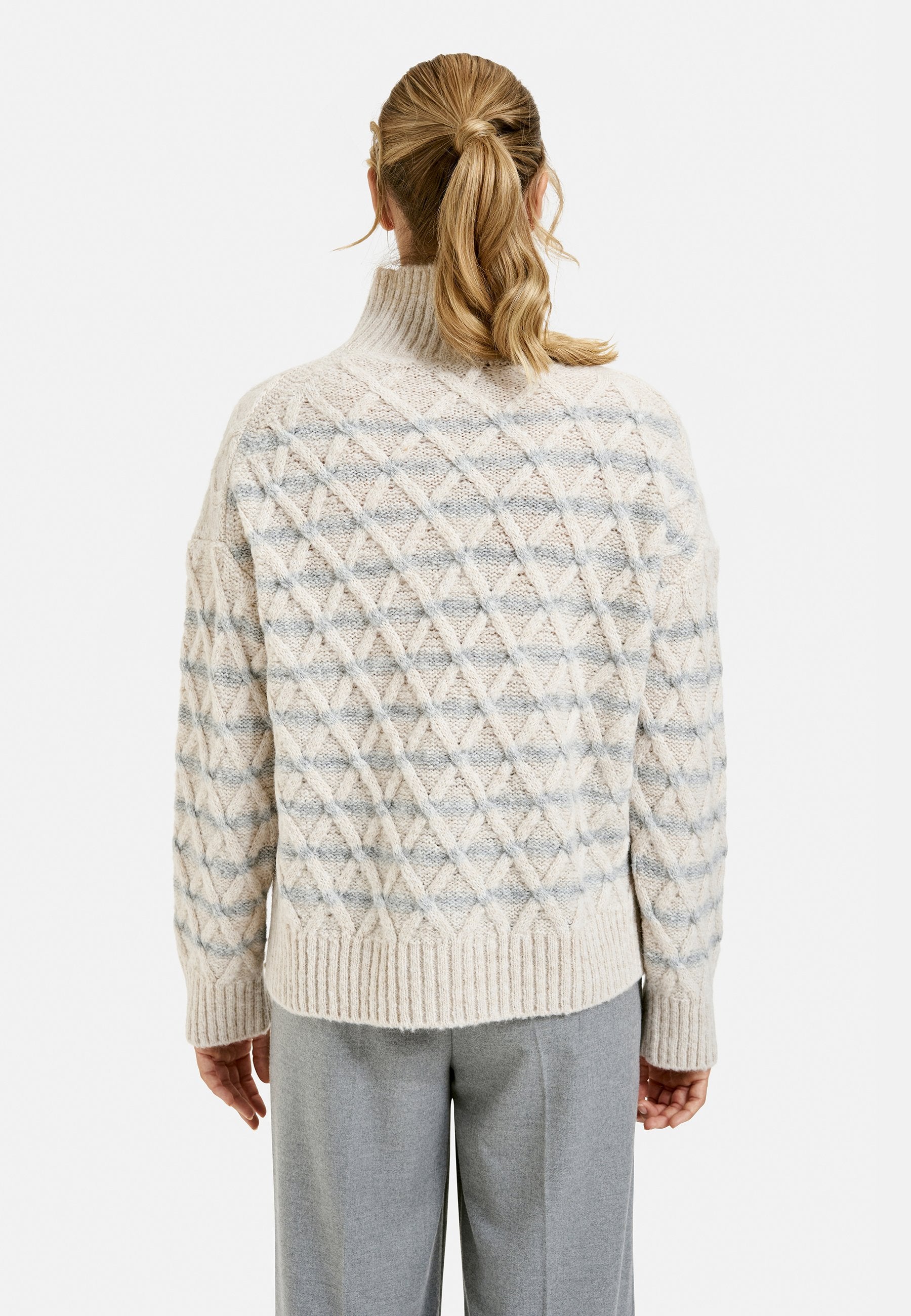 Striped Cable Pullover (Cream Print)