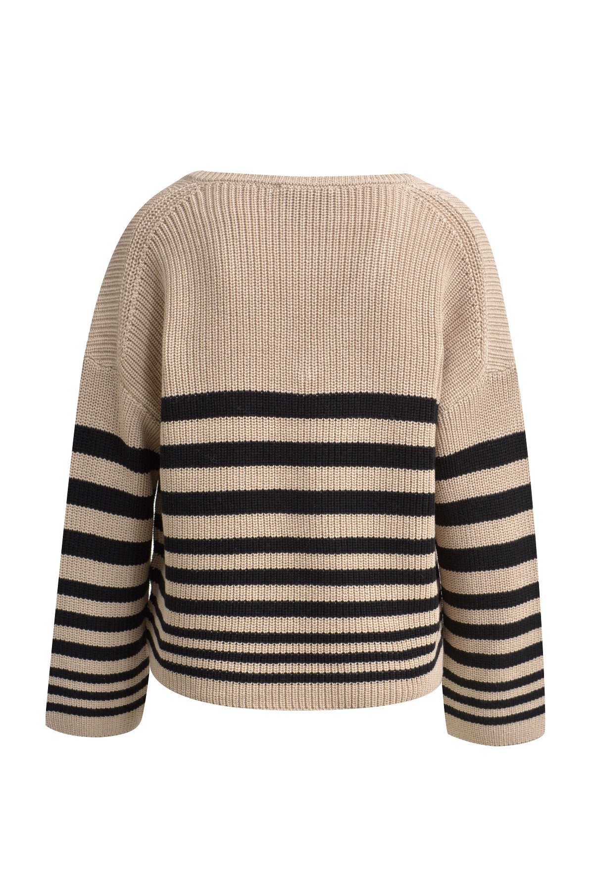 Striped V-neck Pullover (Beige Print)