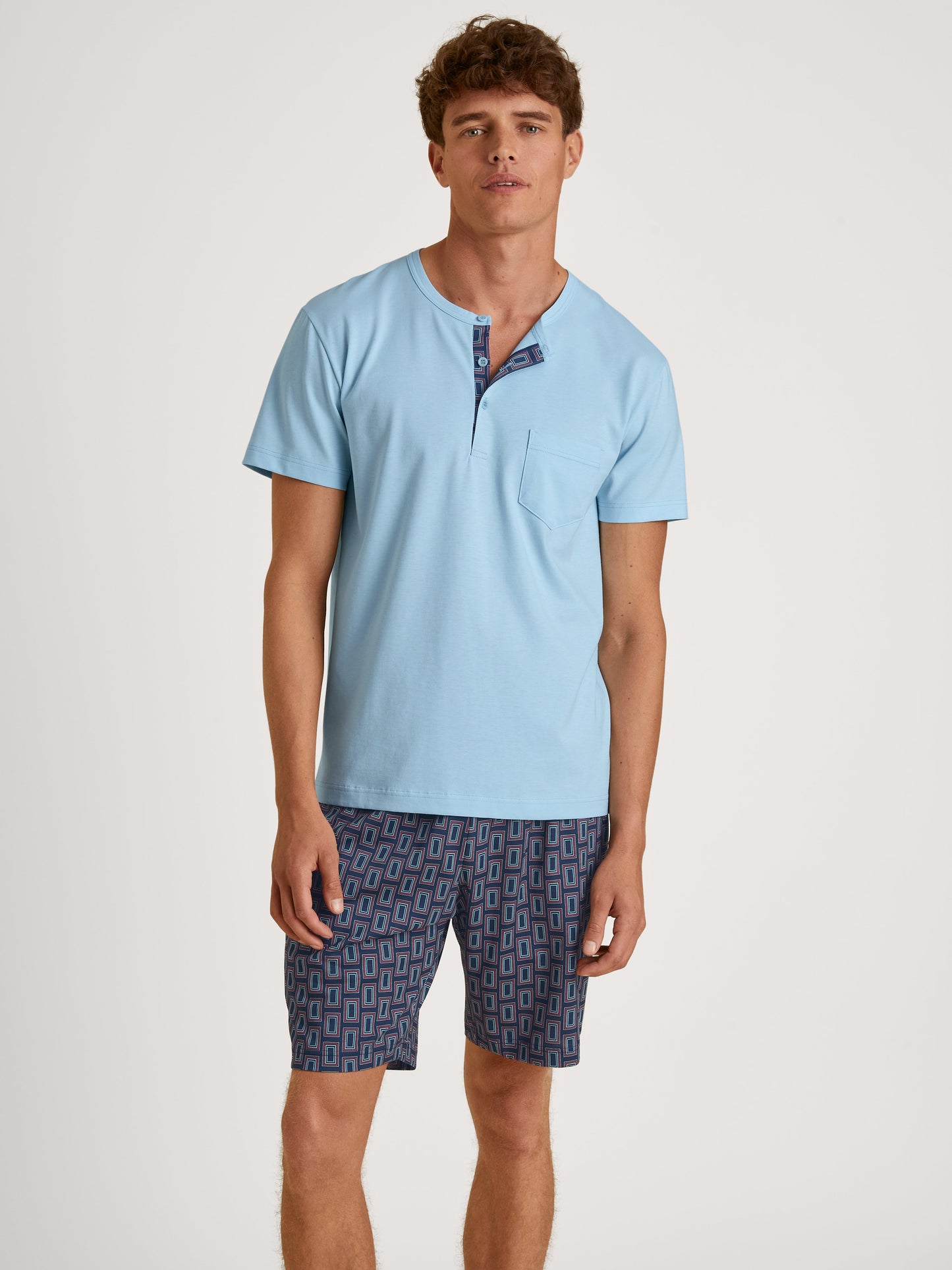 HERREN Pyjama kurz (Cascade Blue)