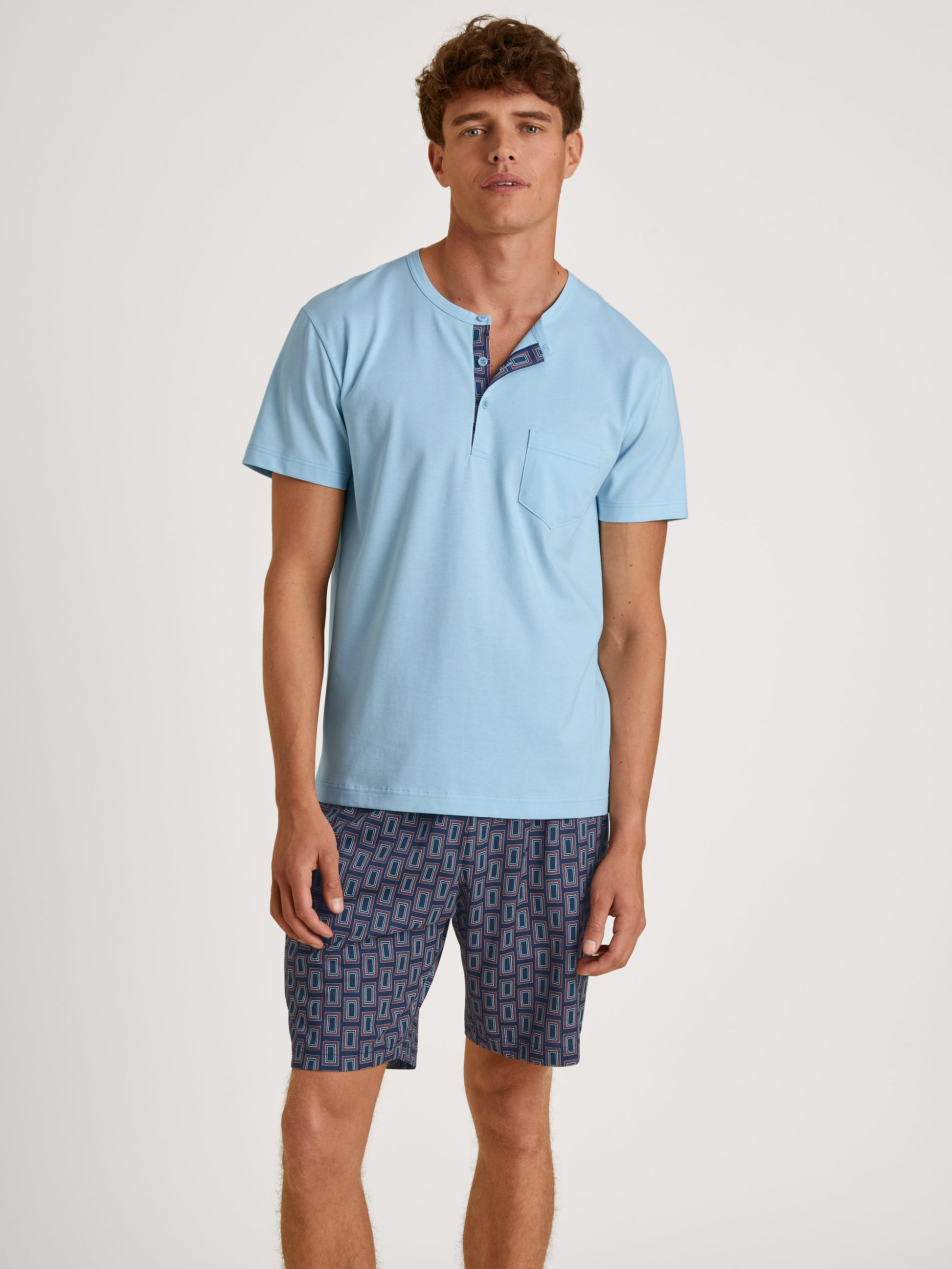 HERREN Pyjama kurz (Cascade Blue)