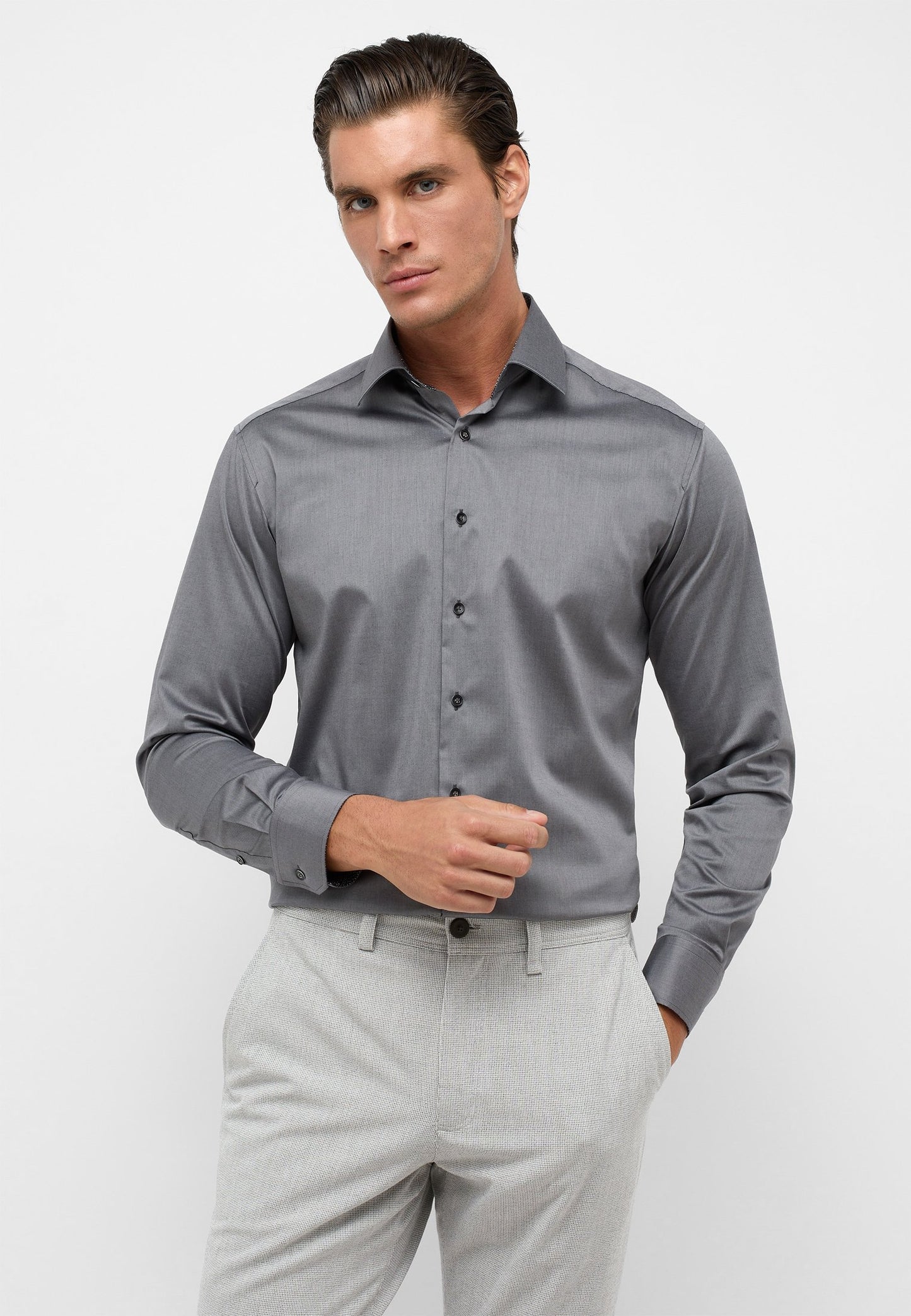 Performance Shirt Twill-Stretch Langarm (Grau)