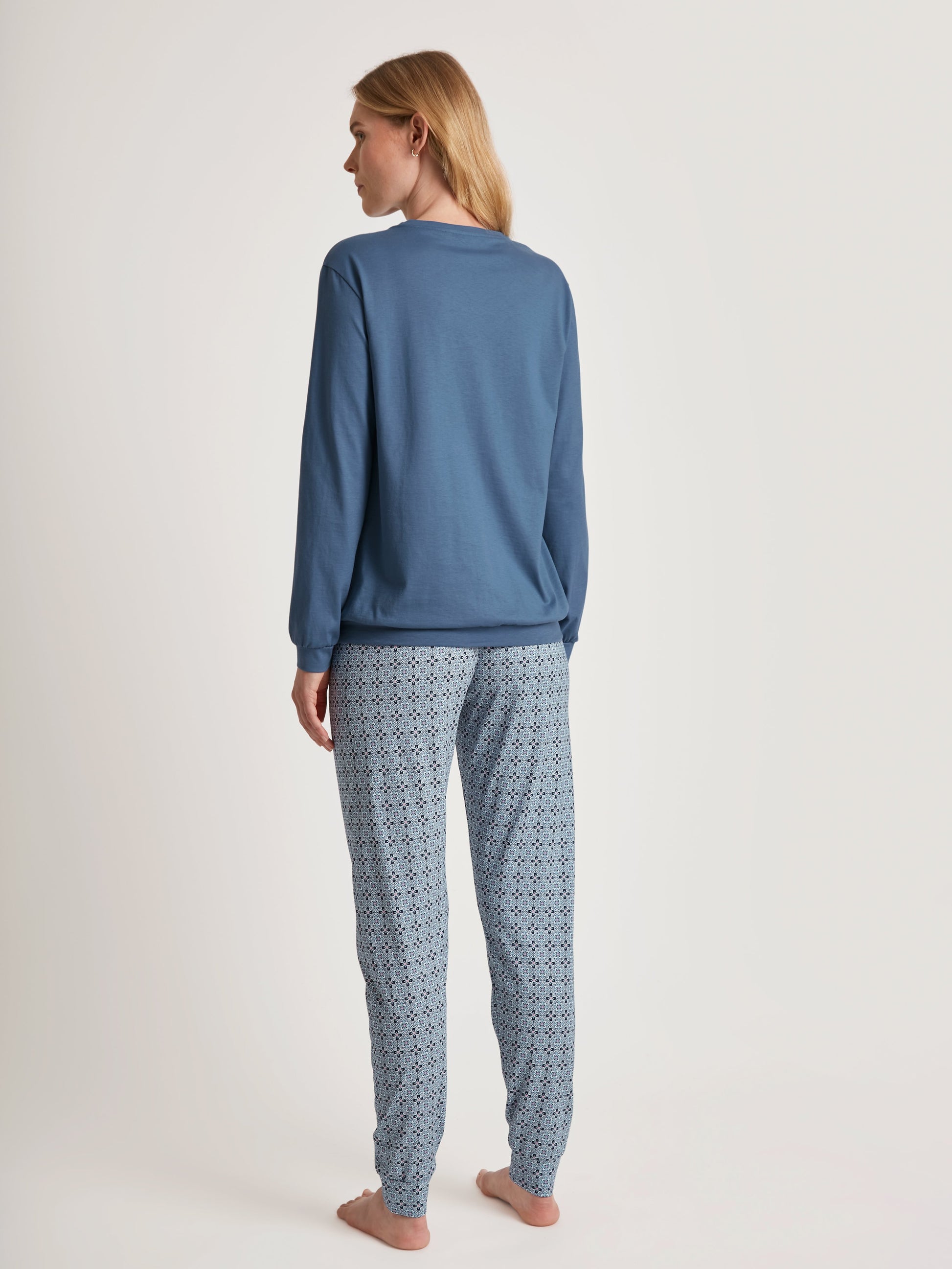 DAMEN Pyjama mit Bündchen (Blue Cotton)