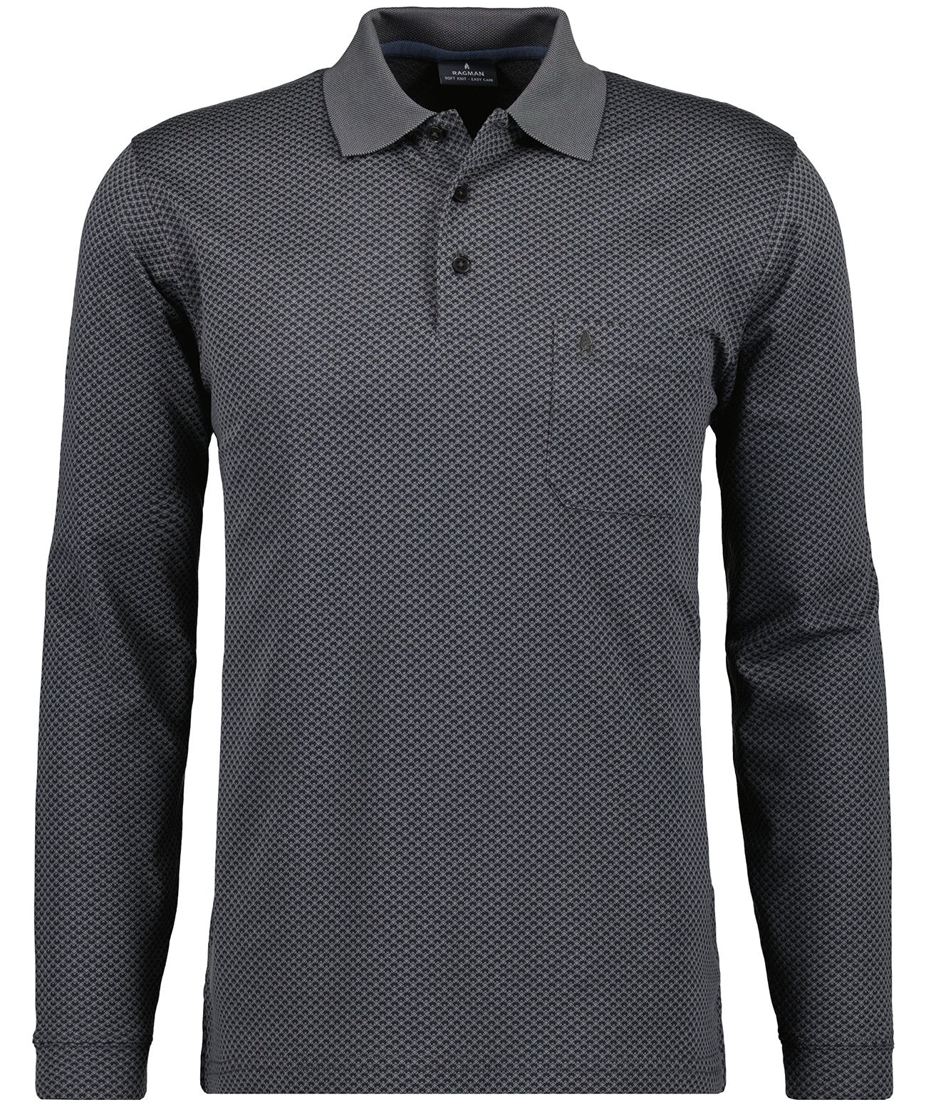 Softknitpolo Jacquard, Langarm (Schiefer)