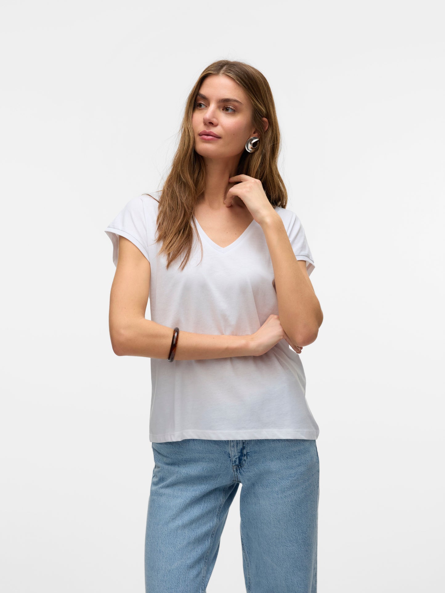 Vmluna Ss V-neck Tee Jrs Noos (Bright White)