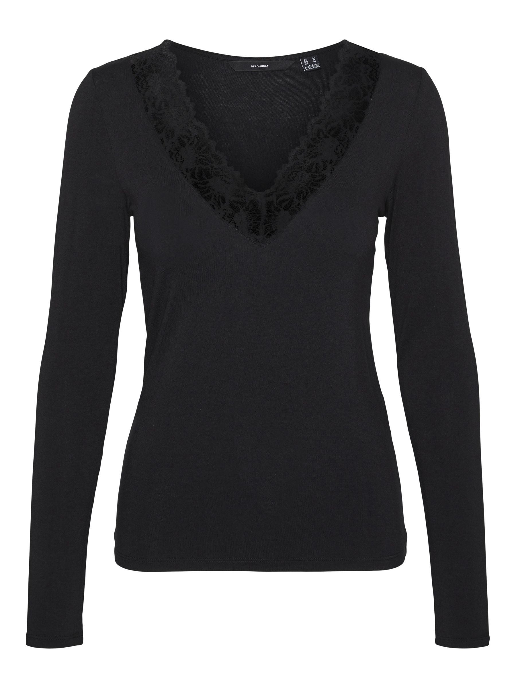 Vmrosa Ls V-neck Lace Top Ga Jrs Noos (Black)