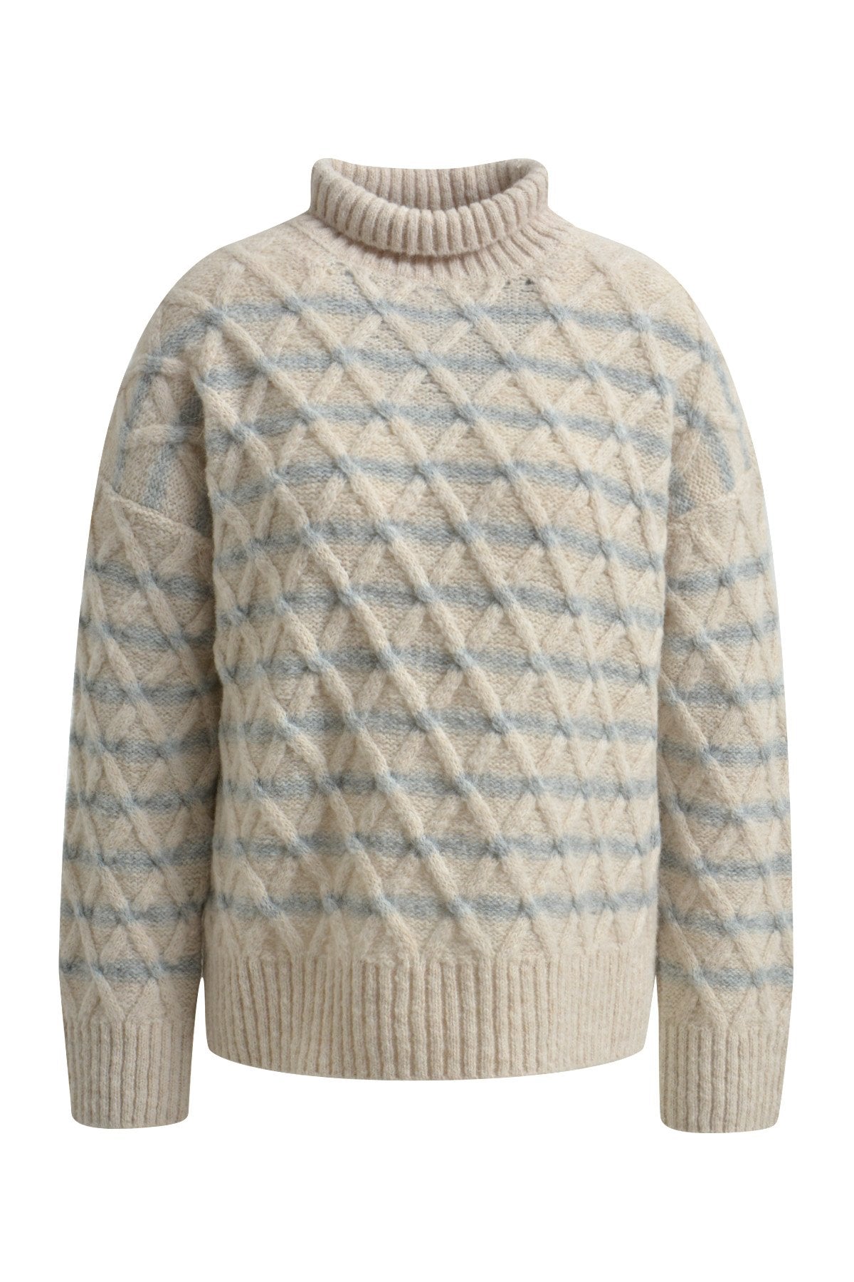 Striped Cable Pullover (Cream Print)