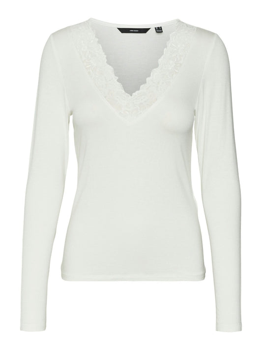 Vmrosa Ls V-neck Lace Top Ga Jrs Noos (Snow White)