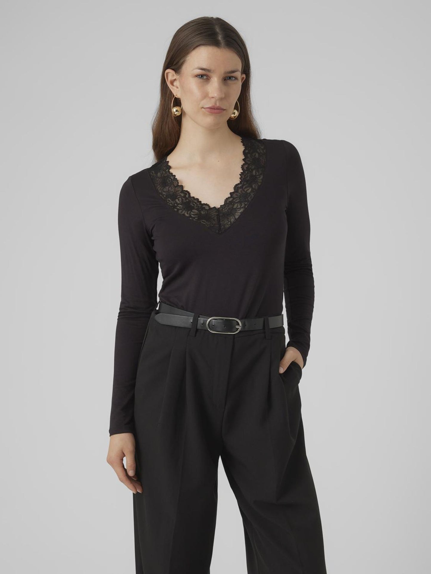 Vmrosa Ls V-neck Lace Top Ga Jrs Noos (Black)